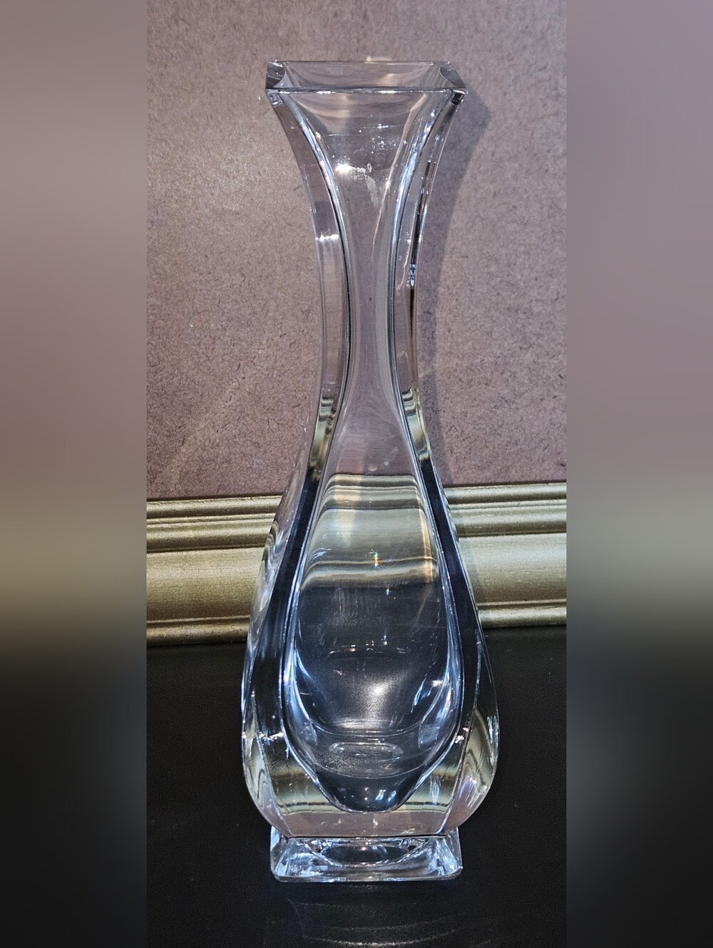 Vintage Clear Crystal Glass Heavy Sculptural Vase - Elegant Home Accent